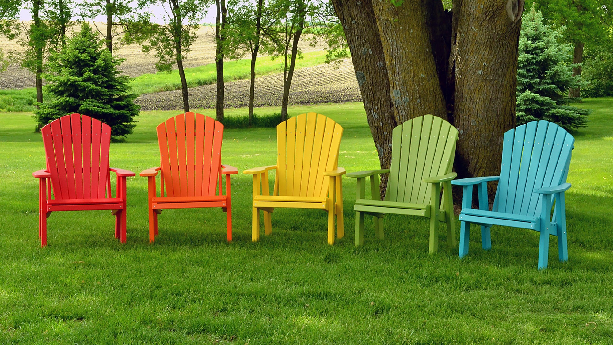 Adirondack chairs in a rainbow of colors